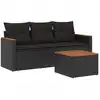 Image de vidaXL Ensemble de salon de jardin 4 pièces avec coussins noir poly rotin