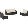 Image de vidaXL Ensemble de salon de jardin 7 pièces avec coussins noir poly rotin