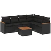 Image de vidaXL Ensemble de salon de jardin 7 pièces avec coussins noir poly rotin