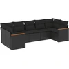 Image de vidaXL Ensemble de salon de jardin 7 pièces avec coussins noir poly rotin