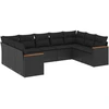 Image de vidaXL Ensemble de salon de jardin 9 pièces avec coussins noir poly rotin