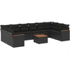 Image de vidaXL Ensemble de salon de jardin 11 pièces avec coussins noir poly rotin