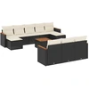 Image de vidaXL Ensemble de salon de jardin 11 pièces avec coussins noir poly rotin