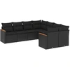 Image de vidaXL Ensemble de jardin canapé 8 pièces avec coussins noir poly rotin