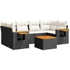 Image de vidaXL Ensemble de salon de jardin 7 pièces avec coussins noir poly rotin