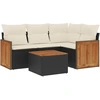 Image de vidaXL Ensemble de salon de jardin 5 pièces avec coussins noir poly rotin