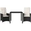 Image de vidaXL Ensemble Bistro 3 pièces avec coussins Noir Poly Rattan