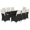 Image de vidaXL Salon de jardin 9 pièces avec coussins noir poly rotin