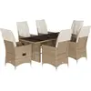 Image de vidaXL Ensemble de jardin 7 pièces avec coussins Beige Poly rotin
