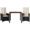 Image de vidaXL Ensemble Bistro 3 pièces avec coussins Noir Poly Rattan