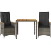 Image de vidaXL Ensemble Bistro 3 pièces avec coussins Gris Poly Rattan