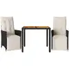 Image de vidaXL Ensemble Bistro 3 pièces avec coussins Noir Poly Rattan