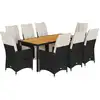 Image de vidaXL Salon de jardin 9 pièces avec coussins noir poly rotin