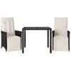 Image de vidaXL Ensemble Bistro 3 pièces avec coussins Noir Poly Rattan