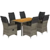 Image de vidaXL Ensemble de jardin bistrot 7 pièces avec coussins Gris Poly rotin