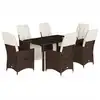 Image de vidaXL Ensemble de jardin bistrot 7 pièces avec coussins Marron Poly rotin