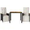 Image de vidaXL Ensemble de jardin bistrot 3 pièces avec coussins noir Poly rotin