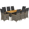 Image de vidaXL Ensemble de jardin bistrot 9 pièces avec coussins Gris Poly rotin