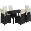 Image de vidaXL Ensemble de jardin bistrot 7 pièces avec coussins noir poly rotin