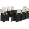 Image de vidaXL Ensemble de jardin bistrot 9 pièces avec coussins noir poly rotin