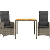 Image de vidaXL Ensemble de jardin bistrot 3 pièces avec coussins Gris Poly rotin