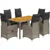 Image de vidaXL Ensemble de jardin bistrot 7 pièces avec coussins Gris Poly rotin