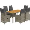 Image de vidaXL Ensemble de jardin bistrot 7 pièces avec coussins Gris Poly rotin