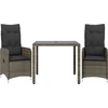 Image de vidaXL Ensemble de jardin bistrot 3 pièces avec coussins Gris Poly rotin