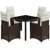 Image de vidaXL Ensemble de jardin bistrot 5 pièces avec coussins Marron Poly rotin