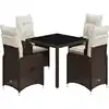 Image de vidaXL Ensemble de jardin bistrot 5 pièces avec coussins Marron Poly rotin