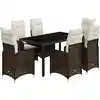 Image de vidaXL Ensemble de jardin bistrot 7 pièces avec coussins Marron Poly rotin