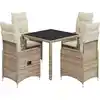 Image de vidaXL Ensemble de jardin bistrot 5 pièces avec coussins Beige Poly Rattan