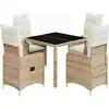 Image de vidaXL Ensemble de jardin bistrot 5 pièces avec coussins Beige Poly Rattan
