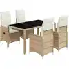 Image de vidaXL Ensemble de jardin bistrot 5 pièces avec coussins Beige Poly Rattan