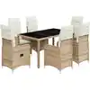 Image de vidaXL Ensemble de jardin bistrot 7 pièces avec coussins Beige Poly Rattan