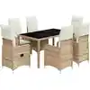 Image de vidaXL Ensemble de jardin bistrot 7 pièces avec coussins Beige Poly Rattan