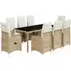 Image de vidaXL Ensemble de jardin bistrot 9 pièces avec coussins Beige Poly Rattan