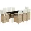 Image de vidaXL Ensemble de jardin bistrot 9 pièces avec coussins Beige Poly Rattan