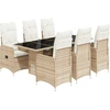 Image de vidaXL Ensemble de jardin bistrot 7 pièces avec coussins Beige Poly Rattan