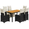 Image de vidaXL Ensemble de jardin bistrot 7 pièces avec coussins noir poly rotin