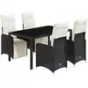 Image de vidaXL Ensemble de jardin bistrot 5 pièces avec coussins noir Poly rotin