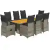 Image de vidaXL Ensemble de jardin bistrot 9 pièces avec coussins Gris Poly rotin