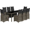 Image de vidaXL Ensemble de jardin bistrot 9 pièces avec coussins Gris Poly rotin