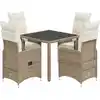 Image de vidaXL Ensemble de jardin bistrot 5 pièces avec coussins Marron Poly rotin