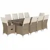 Image de vidaXL Ensemble de jardin bistrot 11 pièces avec coussins Beige Poly Rattan