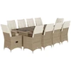 Image de vidaXL Ensemble de jardin bistrot 11 pièces avec coussins Beige Poly Rattan