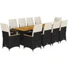 Image de vidaXL Ensemble de jardin bistrot 11 pièces avec coussins noir poly rotin