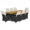 Image de vidaXL Ensemble de jardin bistrot 9 pièces avec coussins noir poly rotin
