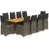 Image de vidaXL Ensemble de jardin bistrot 11 pièces avec coussins Gris Poly rotin