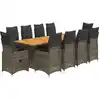 Image de vidaXL Ensemble de jardin bistrot 11 pièces avec coussins Gris Poly rotin